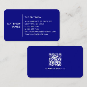 Cartão De Visita Código QR Branco Azul Minimalista Moderno Simples