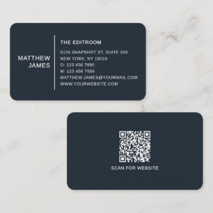 Cartão De Visita Código QR Branco Azul Minimalista Moderno Simples
