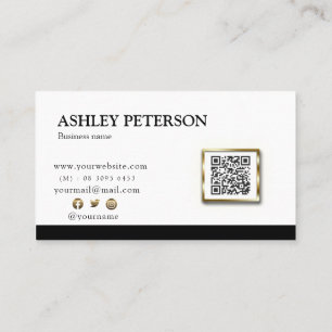 Cartão De Visita Código QR Branco Balck Profissional Moderno