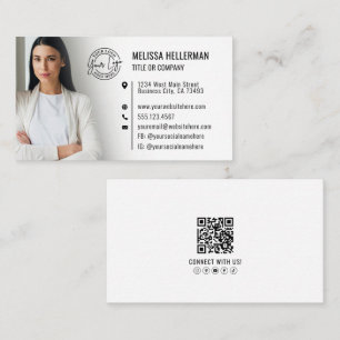 Cartão De Visita Código QR Branco Profissional Foto Seu Logotipo