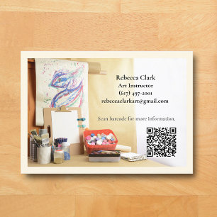 Cartão De Visita Código QR Branco Quente Professor de Arte Tutor Au