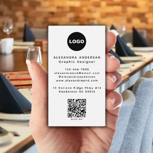 Cartão De Visita Código QR Branco Vertical Logo Minimalista