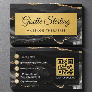 Cartão De Visita Código QR Brilhante Terapeuta de Massagem Ágata Ou