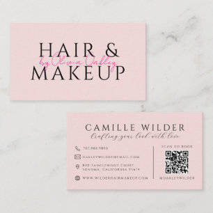 Cartão De Visita Código QR Cabelo E Maquiagem Rosa Bege