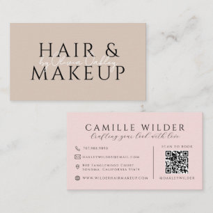 Cartão De Visita Código QR Cabelo e Maquiagem Rosa Bege