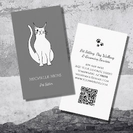 Cartão De Visita Código QR Cinza de Gatos de Gato de Corte de Pet