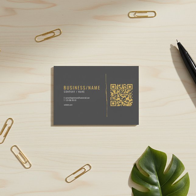Cartão de visita código QR cinza e dourado (Gold QR Code business card)