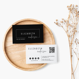 Cartão De Visita Código QR clássico profissional preto branco