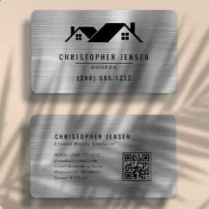 Cartão De Visita Código QR Cobertura Preto Prata Metálico Arredonda