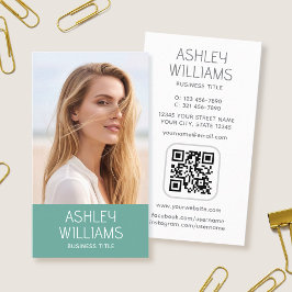 Cartão De Visita Código QR Colorido Moderno e Elegante com Foto Per