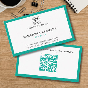 Cartão De Visita Código QR com Borda Verde Profissional Logo Person