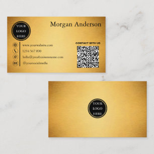 Cartão De Visita Código QR com Efeito de Metal Dourado Escovado Min