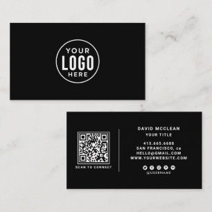Cartão De Visita Código QR com Logotipo Personalizado Redondo Preto