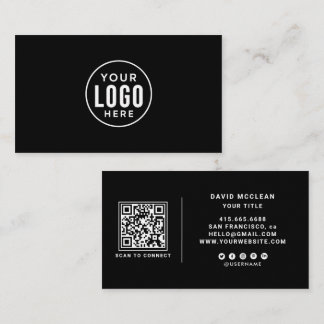Cartão De Visita Código QR com Logotipo Personalizado Redondo Preto