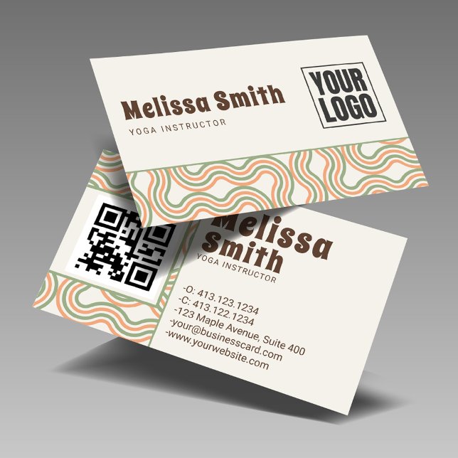 Cartão De Visita Código QR com Padrão Lateral Vertical Retro Ondula (Criador carregado)