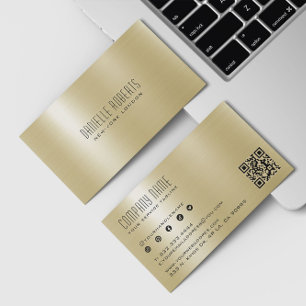 Cartão De Visita Código QR com Textura de Aço Inoxidável Dourado Me