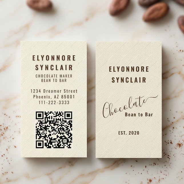 Cartão De Visita Código QR com Textura Relevada de Chocolate Elegan (Criador carregado)