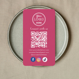 Cartão De Visita Código QR conectado com o rosa-quente das mídias s