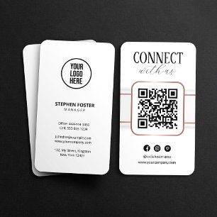 Cartão De Visita Código QR Conecte-se Conosco em Ouro Rosa Branco E
