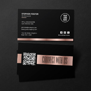 Cartão De Visita Código QR Conecte-se Conosco Mídia Social Rose Gol