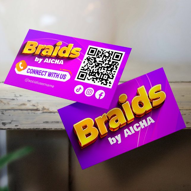 Cartão De Visita Código QR Conecte-se Conosco Tranças Rosa e Amarel (Criador carregado)