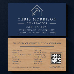 Cartão De Visita Código QR Construção de Edifícios Azul Marinho em 