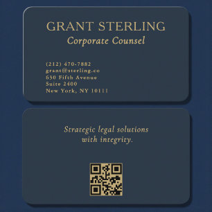 Cartão De Visita Código QR Corporate Counsel Azul Marinho Dourado