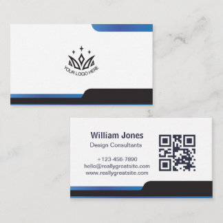 Cartão De Visita Código QR Corporativo Azul Moderno com Logotipo Pe