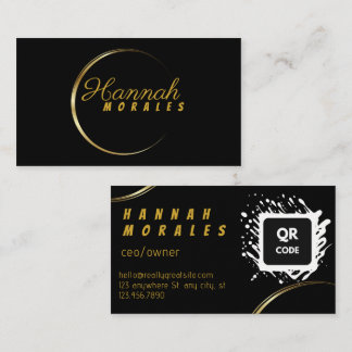 Cartão De Visita Código QR Crescente Preto Dourado Luxuoso e Elegan