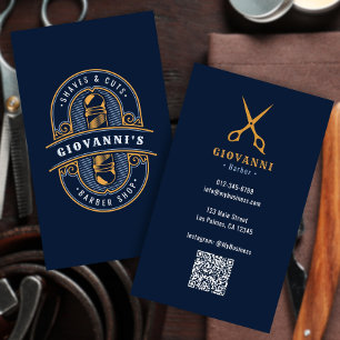Cartão De Visita Código QR da Barbearia Clássica Vintage