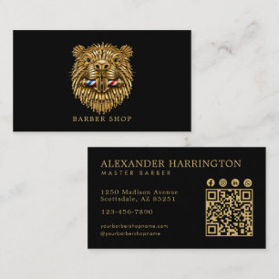 Cartão De Visita Código Qr da Barbearia Elegante Golden Beaver
