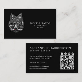Cartão De Visita Código Qr da Barbearia Professional Silver Wolf