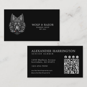 Cartão De Visita Código Qr da Barbearia Professional Silver Wolf