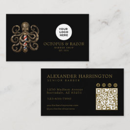 Cartão De Visita Código Qr da Barbearia Profissional do Polvo de Br
