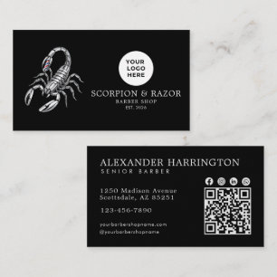 Cartão De Visita Código Qr da Barbearia Profissional Escorpião de P