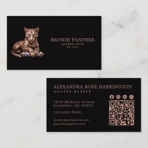 Cartão De Visita Código Qr da Barbearia Rose Gold Panther