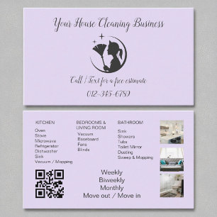 Cartão De Visita Código QR da Câmara de Limpeza de Maid Roxo lavand