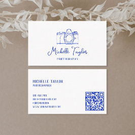 Cartão De Visita Código QR da Câmera de Fotografia Desenhada à Mão 