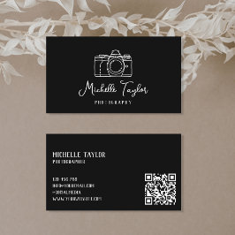 Cartão De Visita Código QR da Câmera de Fotografia Desenhada à Mão 