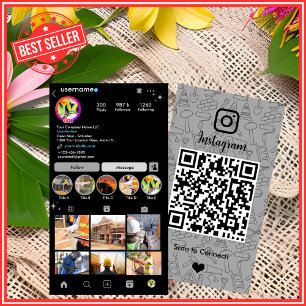 Cartão De Visita Código QR da Cinza do Instagrama de Construção