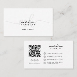 Cartão De Visita Código QR da Cinza Preta do Script Monograma