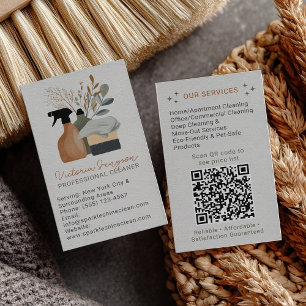 Cartão De Visita Código QR da Empregada do Serviço de Limpeza Boho