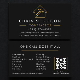 Cartão De Visita Código QR da Empresa de Construção Black Gold