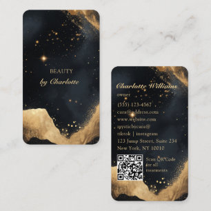 Cartão De Visita Código QR da Galáxia Preto e Dourado Personalizado
