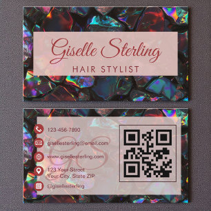 Cartão De Visita Código QR da gemstone Opal Stylist do Cabelo Negro