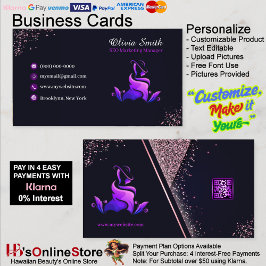 Cartão De Visita Código QR da Glitter do Marinho Roxo Elegante