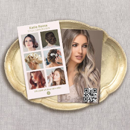 Cartão De Visita Código QR da Grade de Fotos de Mídia Social Rosa -