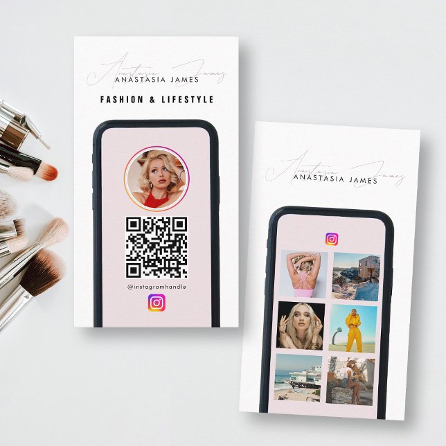 Cartão De Visita Código QR da Grade de Fotos do Modern 6 (Modern 6 Photo Feed Grid Social Media QR Code Business Card)