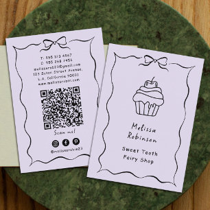 Cartão De Visita Código QR da Loja de Bolos da Pastel Purple Bakery