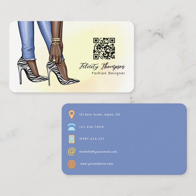 Cartão De Visita Código QR da Moda Glam Chic Zebra (Frente/Verso)